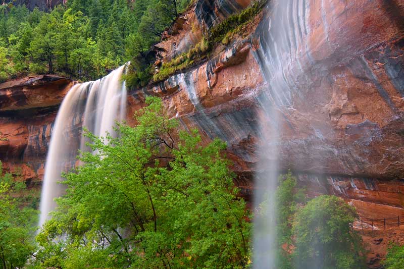 ephemeral waterfalls along the Emerald Pools Trail after a rainstorm (Zion National Park)