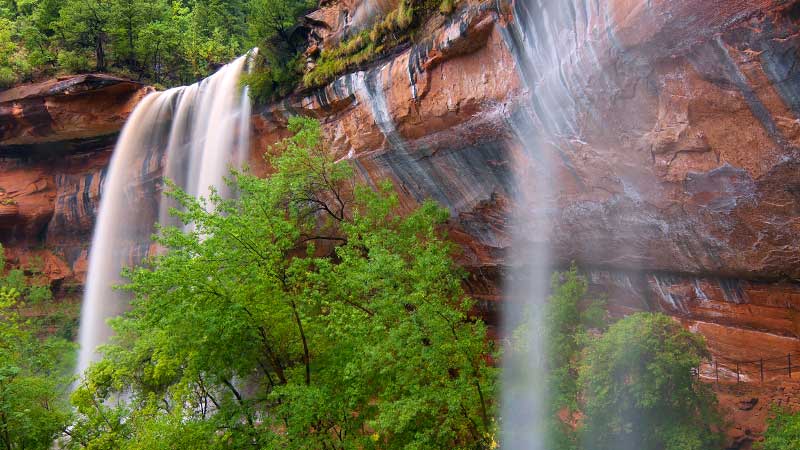 ephemeral waterfalls along the Emerald Pools Trail after a rainstorm (Zion National Park)